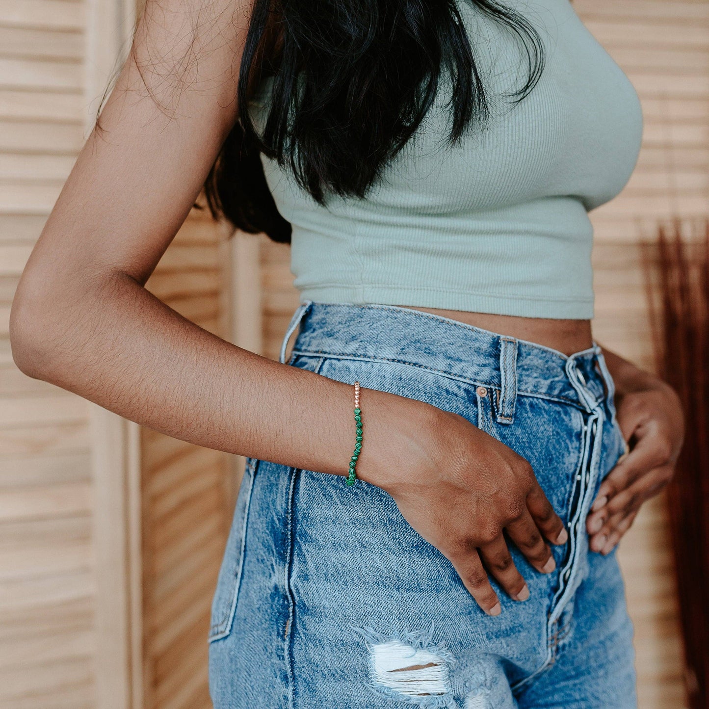 Multi-Faceted Malachite + 3mm Copper Bead Bracelet