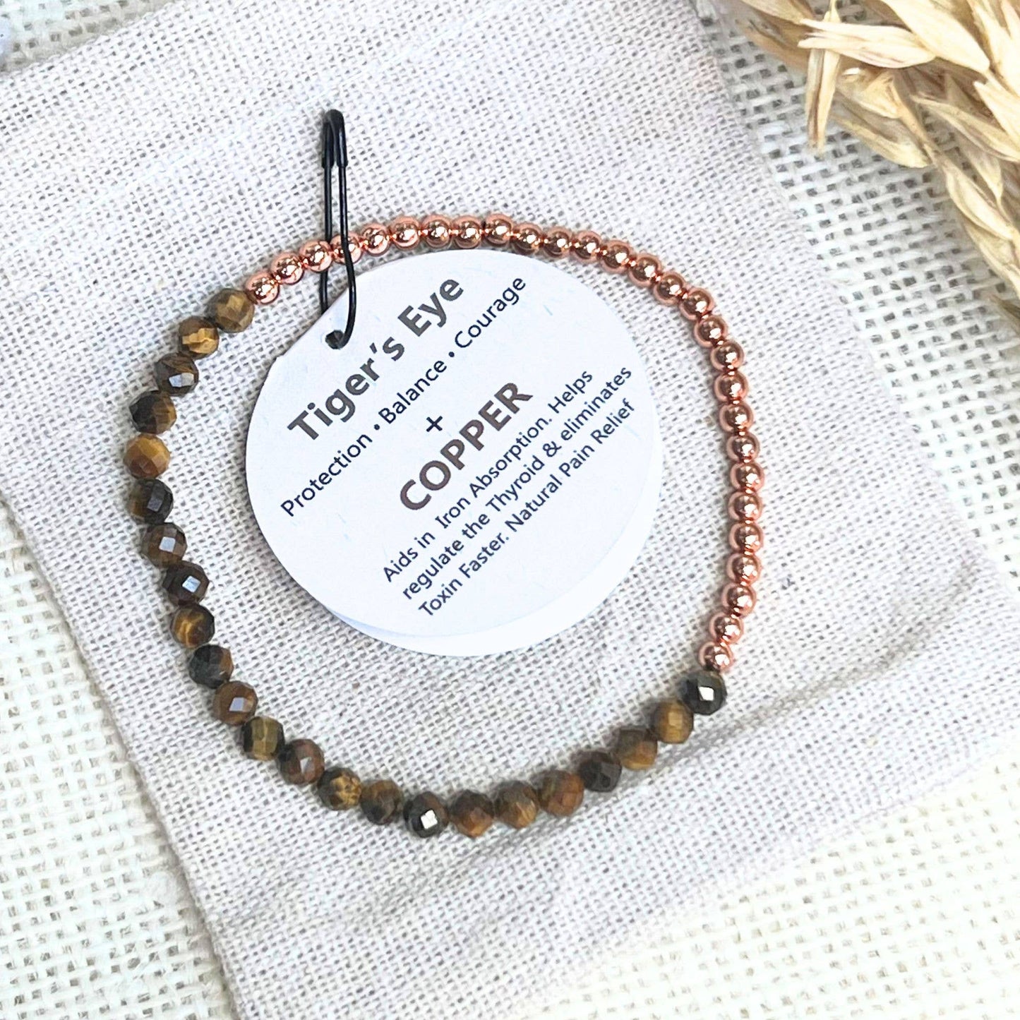 Dainty Multi-Faceted Tiger's Eye beads + Genuine Copper