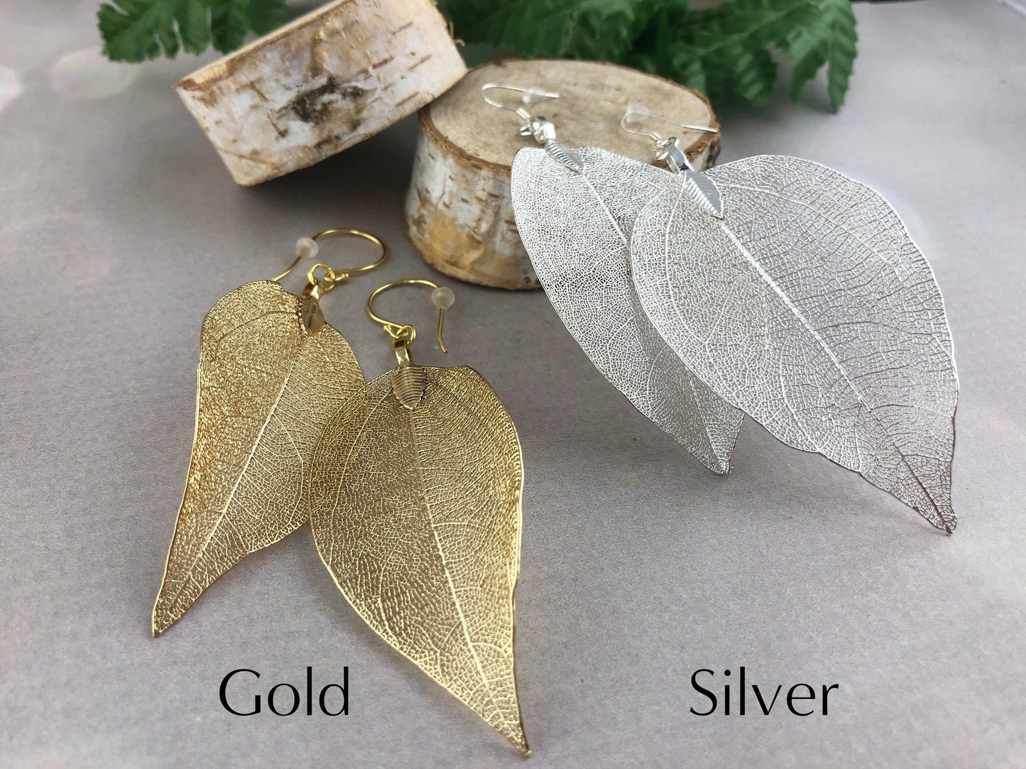 Real Leaf Statement Earrings - Leaf / Resilience: Gold