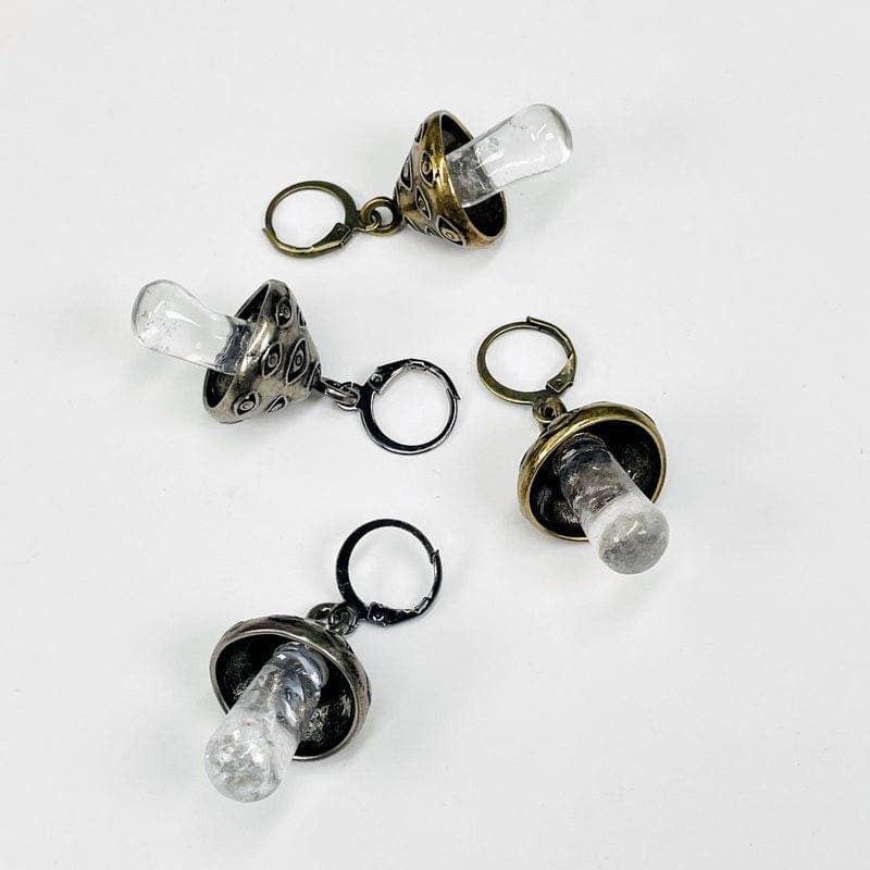 Crystal Quartz Evil Eye Mushroom Earrings: Antique Silver