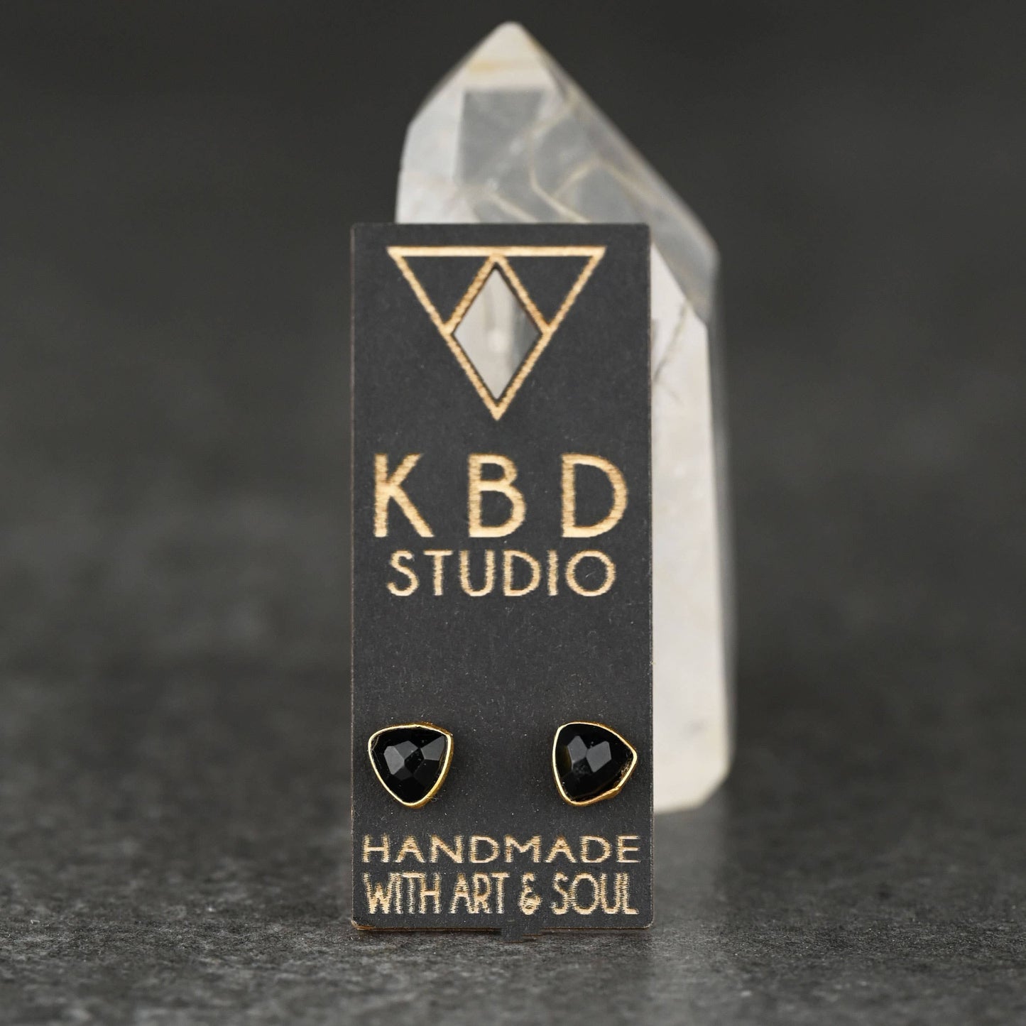 Minimalist Semi Precious Triangle Gemstone Studs (5mm): Labradorite