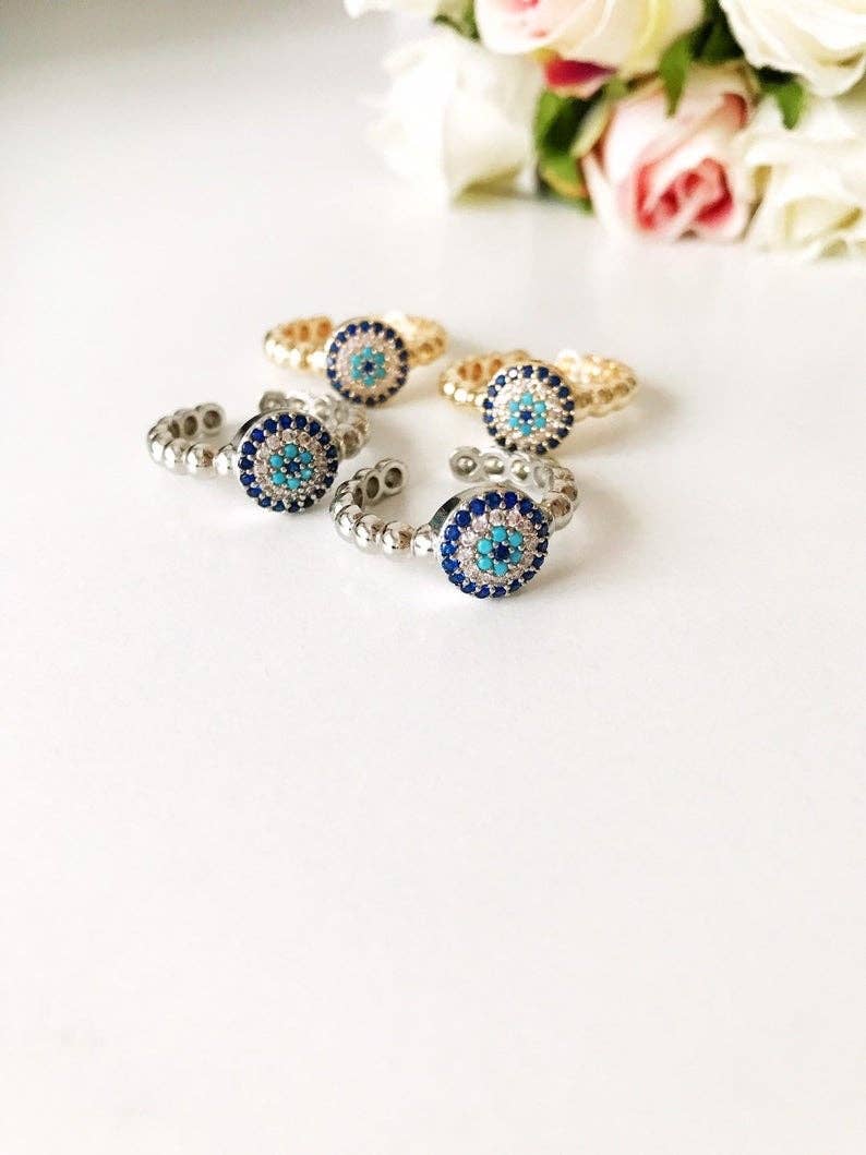 Minimalist Evil Eye Ring: Silver