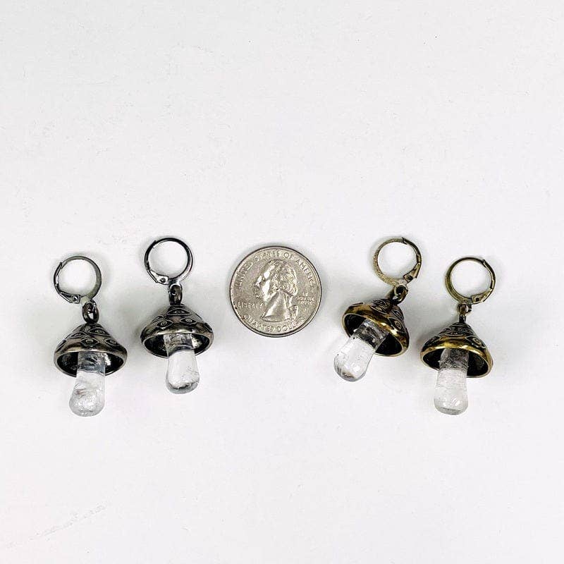 Crystal Quartz Evil Eye Mushroom Earrings: Antique Silver