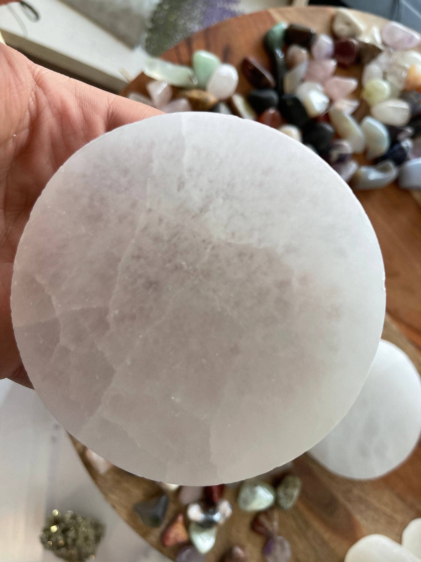 Polished Selenite Charging Station Round crystal plate, Crystal cleansing/charging Round 3.5