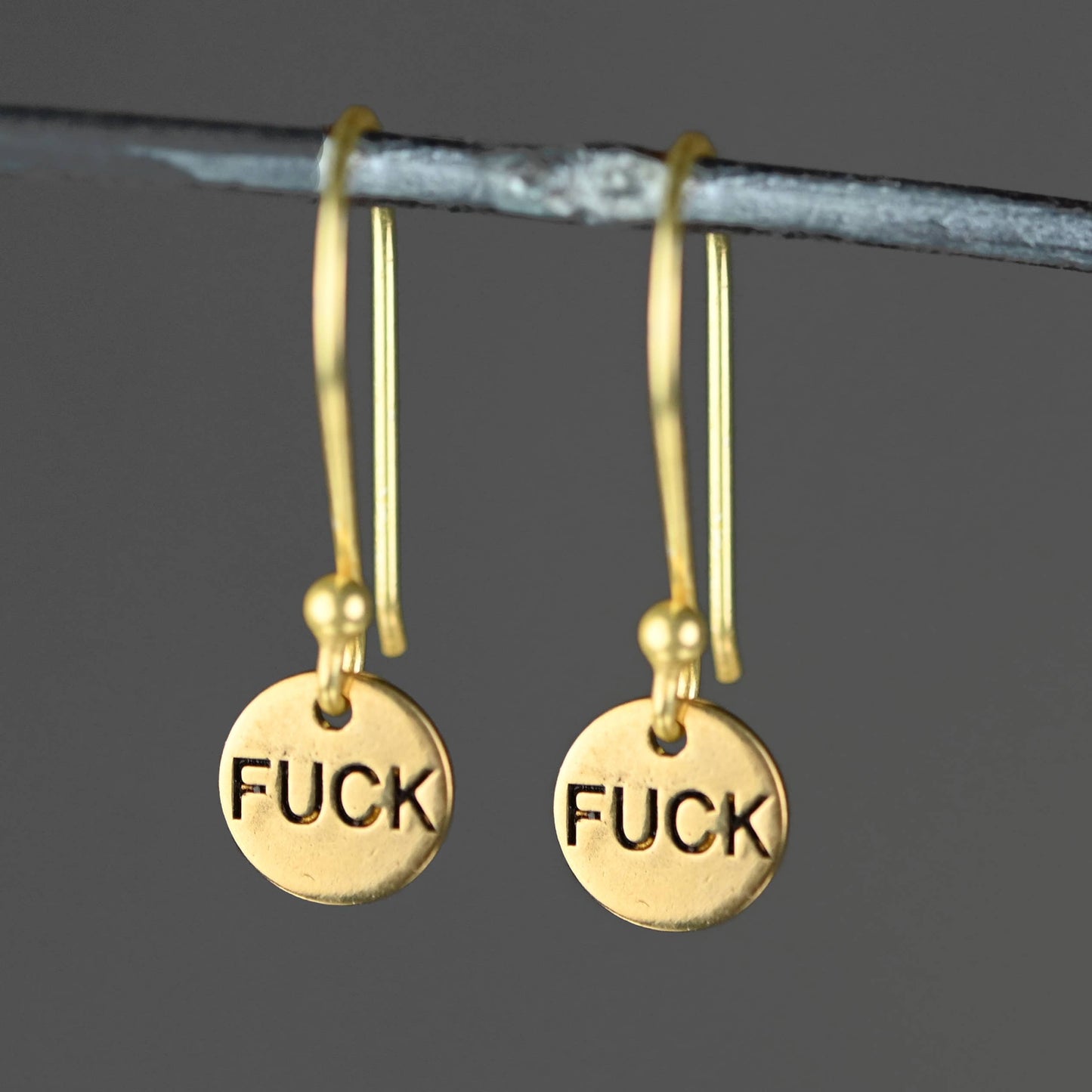 Tiny Fucks Hand Stamped Earrings (Choose Color): Silver Plated