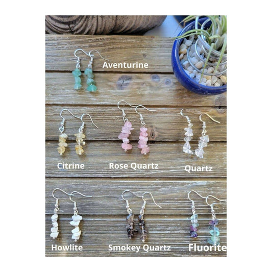 Crystal Earrings Bohemian Style: Clear Quartz / Silver