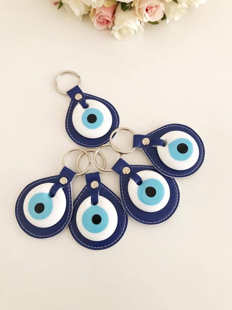 Evil Eye Elegant Leather Keychain: Green