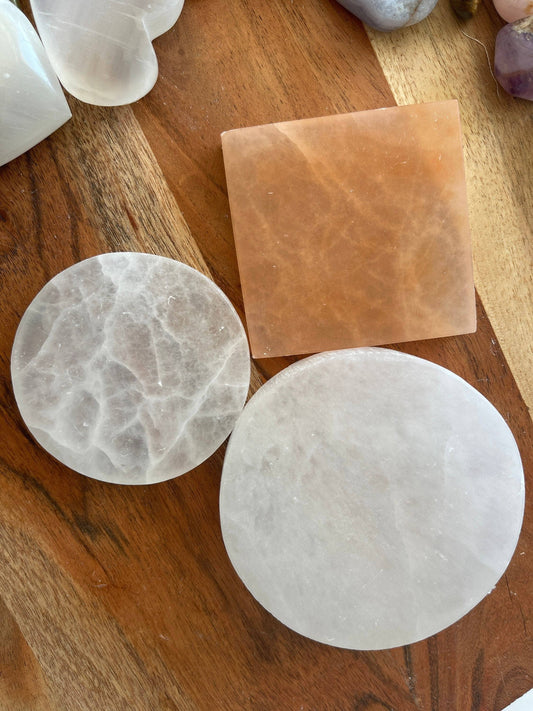Polished Selenite Charging Station  Round crystal plate, Crystal cleansing/charging Round 3.5