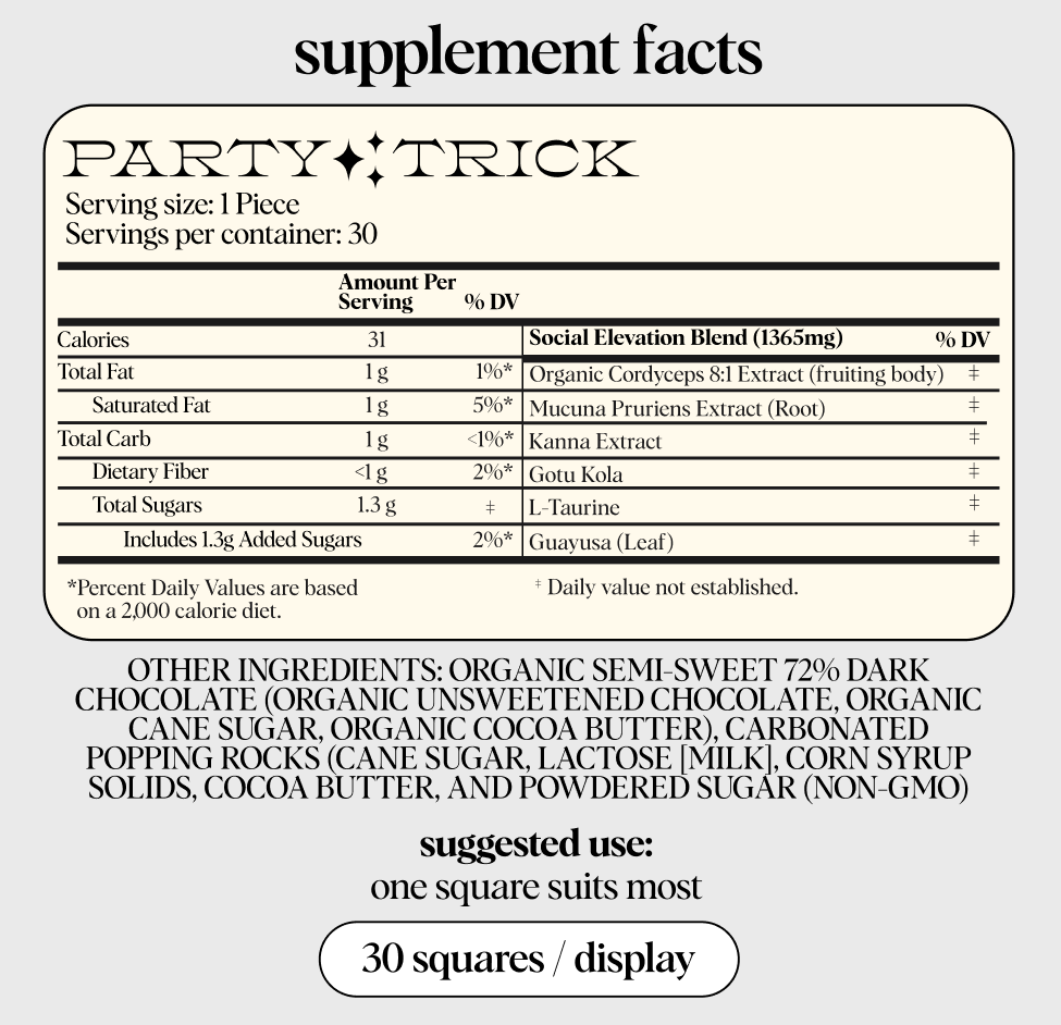 Party Trick Singles — (mushroom chocolate supplement for mood)