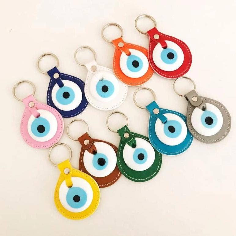 Evil Eye Elegant Leather Keychain: Green
