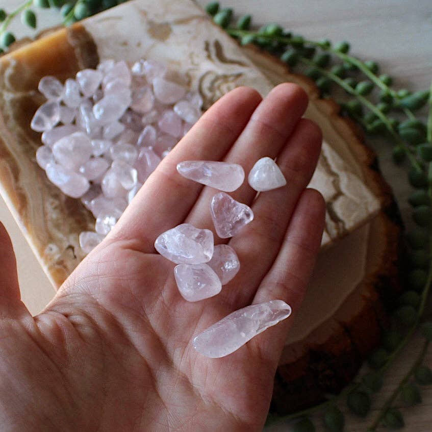 Rose Quartz Tumbled Chips (xs) 4oz bag (Crystals & Stones)