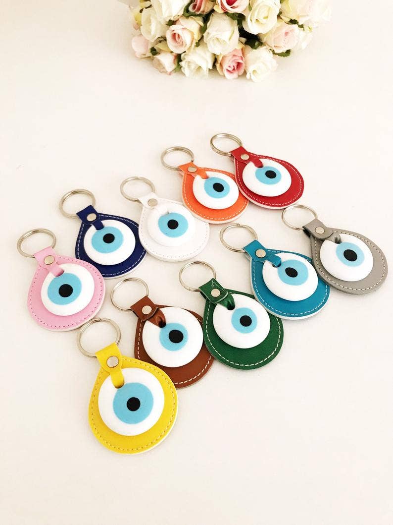 Evil Eye Elegant Leather Keychain: Green