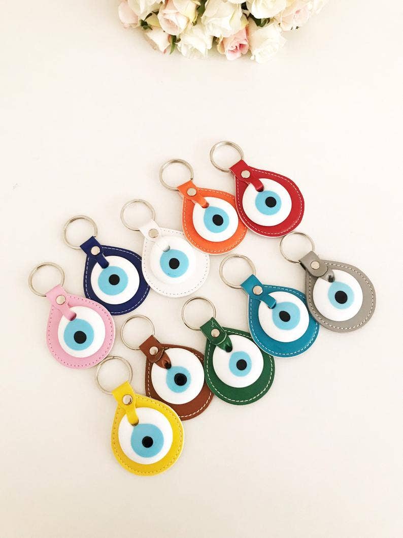 Evil Eye Elegant Leather Keychain: Green