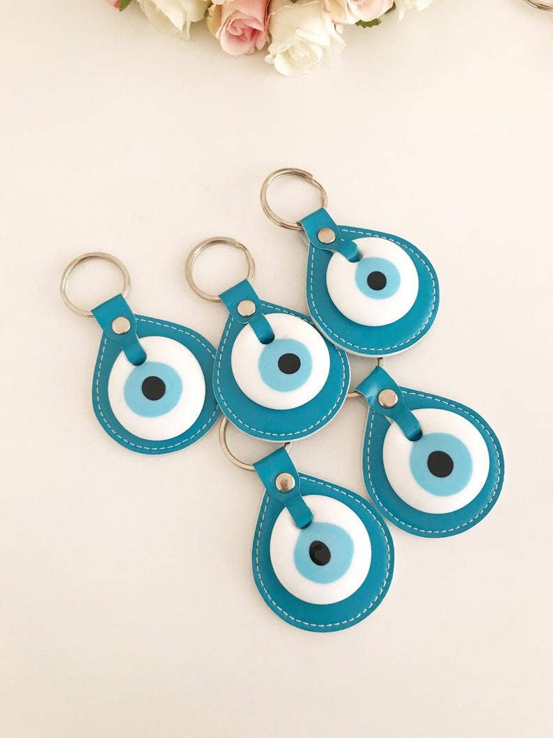Evil Eye Elegant Leather Keychain: Green