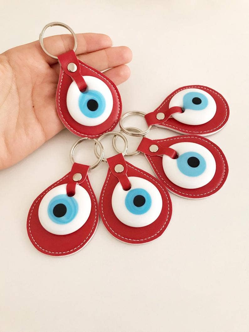 Evil Eye Elegant Leather Keychain: Green