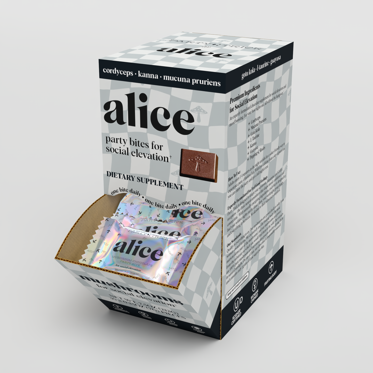 Party Trick Singles — (mushroom chocolate supplement for mood)