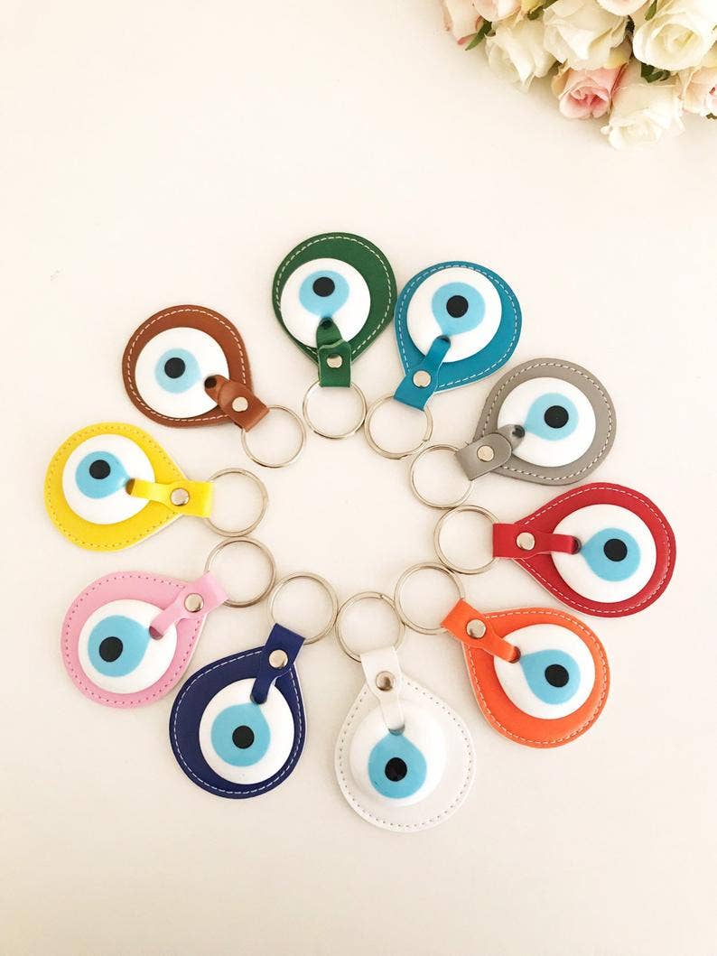 Evil Eye Elegant Leather Keychain: Green