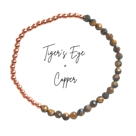 Dainty Multi-Faceted Tiger's Eye beads + Genuine Copper