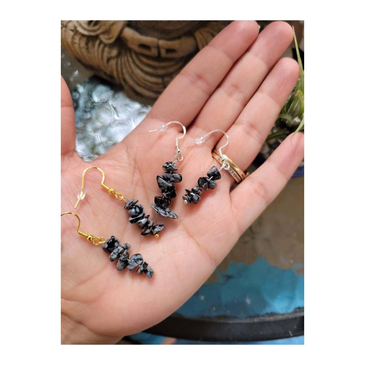Crystal Earrings Bohemian Style: Onyx / Silver